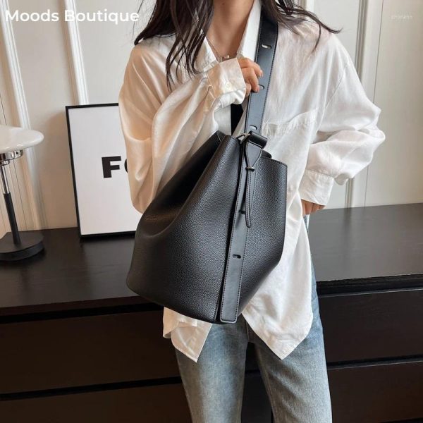 Totes MOODS Retro Shoulder Bucket Bag Sets For Women 2-IN-1 Solid Color Large Capacity Cross Body Shopper 2024 Designer Handbags