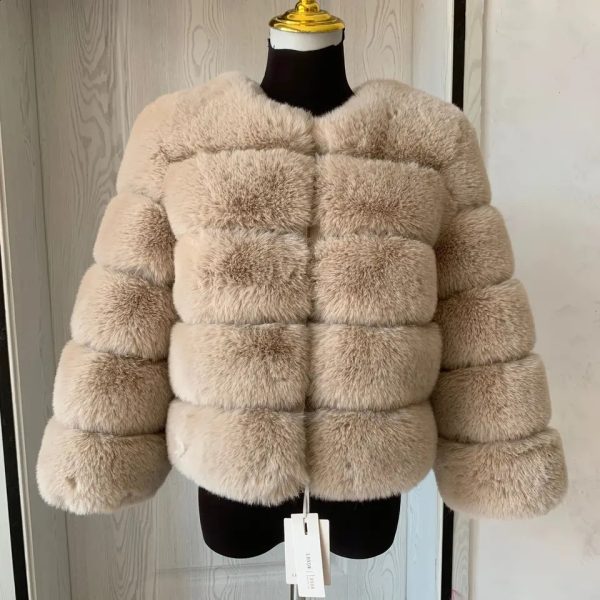 Womens Fashion faux fur coat super Autumn Winter women short Faux fox fur fluffy jacket high quality 7xl Ladies furry coats 240820