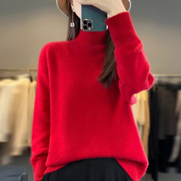 100% Merino wool pullover Fall/winter cashmere sweater womens turtleneck pullover warm bottom knit sweater top 240820