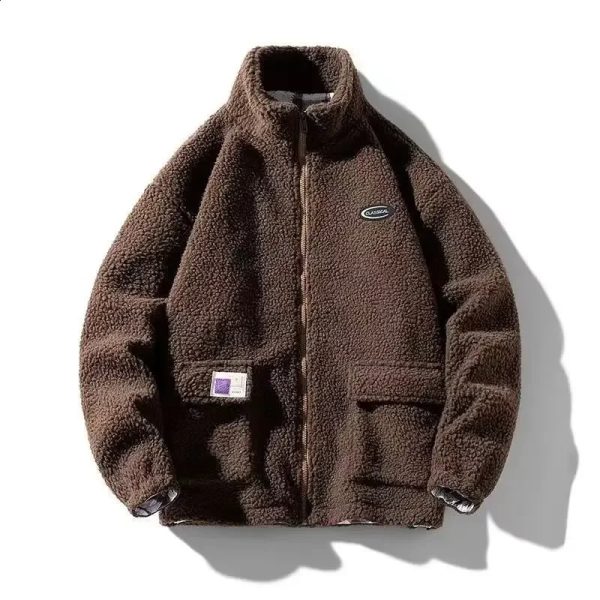 2023 Lamb Wool Fleece Jacket Casual Trendy Mens Loose Fit Hong Kong Style Ins Youthful Autumn Winter Season Coat 240821