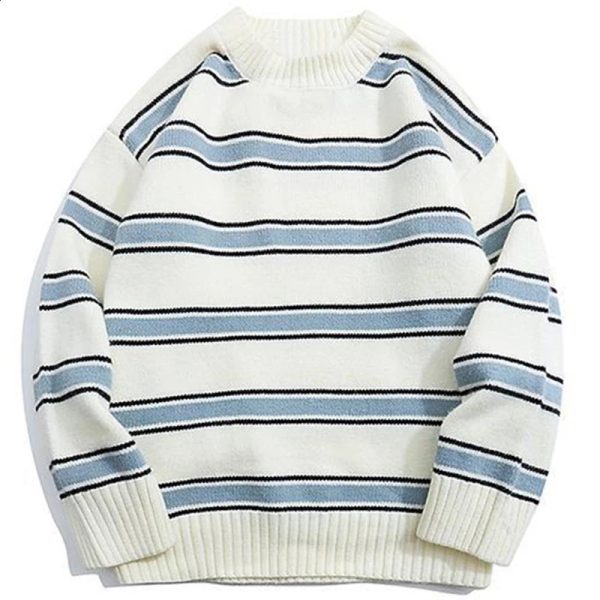 Y2k Striped Sweater Men 2023 HipHop Streetwear Wool Knitwear Pullover Harajuku Winter Vintage Oversized Women Jumper 240821