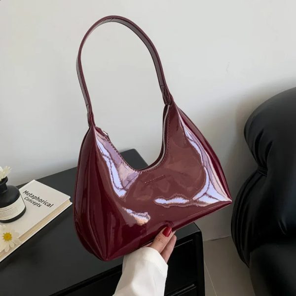 Trendy er Solid Shoulder Bags for Women Handbags and Purses Fashion Patent Leather Underarm Ladies Tote Bags 240822