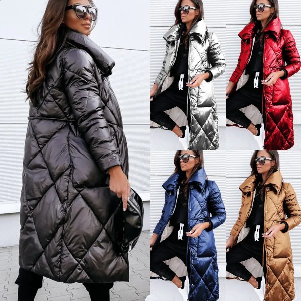 womens collar clothing cotton jacket long sleeved zipper lining Parka autumn and winter 240822