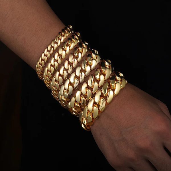 10mm-20mm wide Hip Hop Bling Iced Out Round Miami Curb Cuban Link Chain Bracelets for Men Rapper Jewelry Gold Silver Color 240814