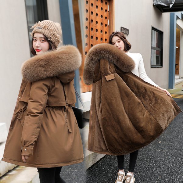 Womens Parka Fashion long coat with wool lining and hooded Parkas winter jacket ultrathin fur collar warm chiffon w240824