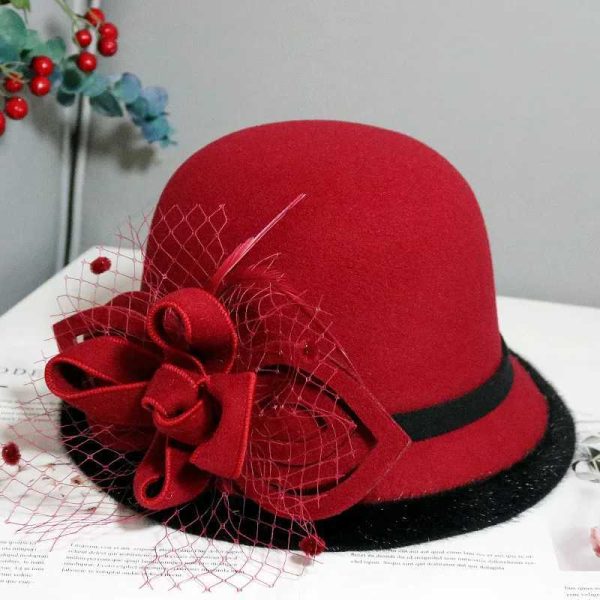 Wide Brim Hats Bucket Hats French womens Fedora hat bow ribbon wool jazz felt hat womens winter autumn church elegant dress hat table tennis bowling L240910