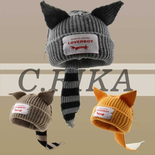 Beanie/Skull Caps 2023 NEW Cute Long Ear Hat Fashion Hooded Lover Boy Ear Knit Double-layer Warm Fox Ear Woolen Hat Hip-hop Personality Cold Hat L240910