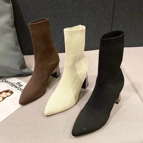 Womens Pointed Fashion Ultra Thin Socks and Boots Casual Fashion Thick High Heels Socks and Boots 240824