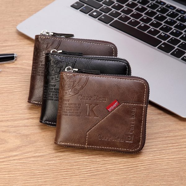 2024 new wallet men's short version Korean horizontal small wallet driver's license bag splicing pickup bag zipper coin purse