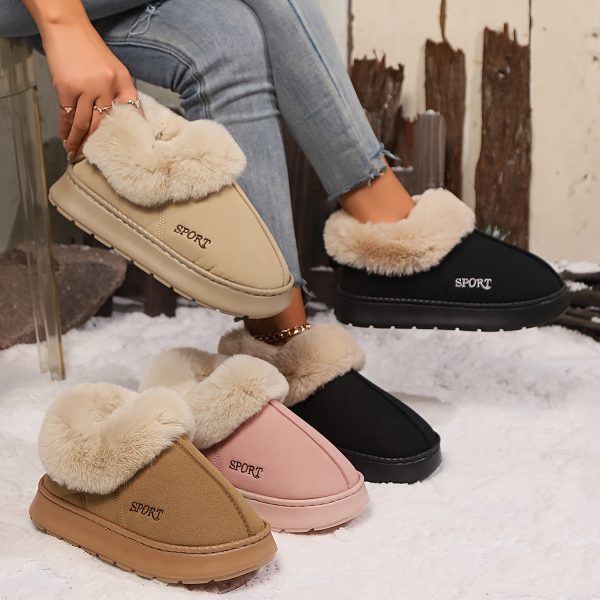 Women's Solid Color Fluffy Slippers, Soft Sole Platform Plush Lined Warm Shoes, Non-slip Floor Mute Shoes Snow boots