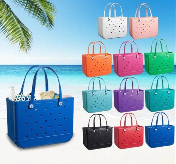 Bogg Silicone 2024 Large Tote Eva Plastic Beach Bags Pink Blue Candy Women Cosmetic Bag PVC Basket Travel Storage Bags Outdoor Handbag Bag