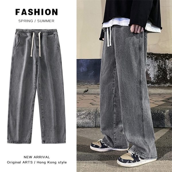 2024 Korean Version Student Casual Y2k Pants High Street Straight Fashion Loose Wide Leg Jean Hip Hop Black Grey Blue Baggy Pant y240828