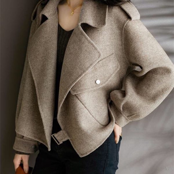 Womens twill wool jacket short coat elegant blended wool jacket winter 240828