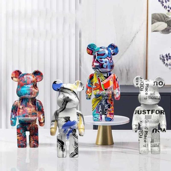 27cm graffiti bear statue painting block bear decoration resin desktop decoration home decoration living room bear floor sculpture giftX240829