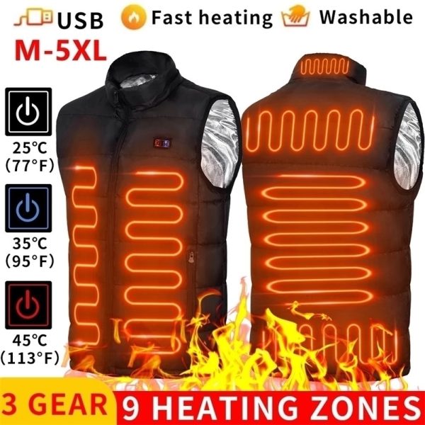 9 Heated Vest Zones Electric Heated Jackets Men Women Sportswear Heated Coat Graphene Heat Coat USB Heating Jacket For Camping i240829