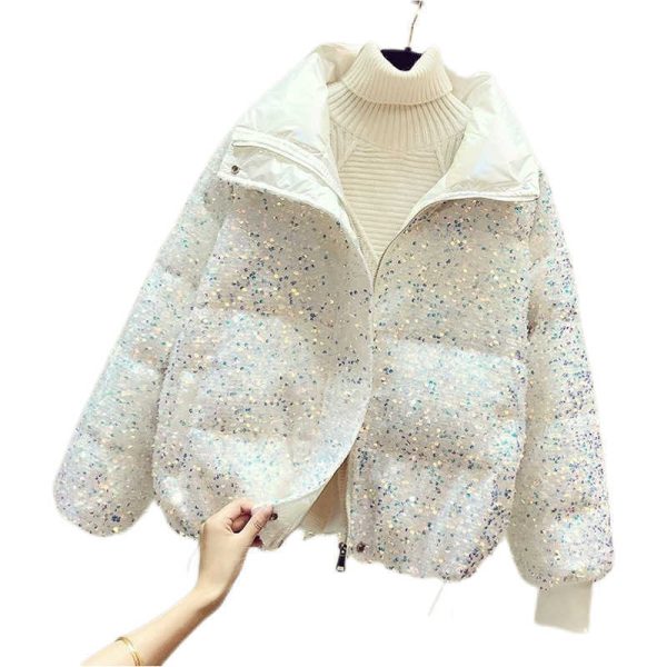 Women's Down Parkas Sequin Down Cotton-padded Women 2024 New Trend Cotton-padded Winter Short Bread Network Red Coat Coat Korean Version Loose Y241130