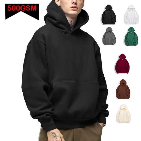 500GSM heavy-duty fashionable mens hoodie new autumn and winter casual thick cotton mens solid color hoodie mens sports shirt M240830