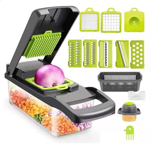 1 green black 12 in multifunctional vegetable slicer chopper basket fruit potato carrot classifier 240830