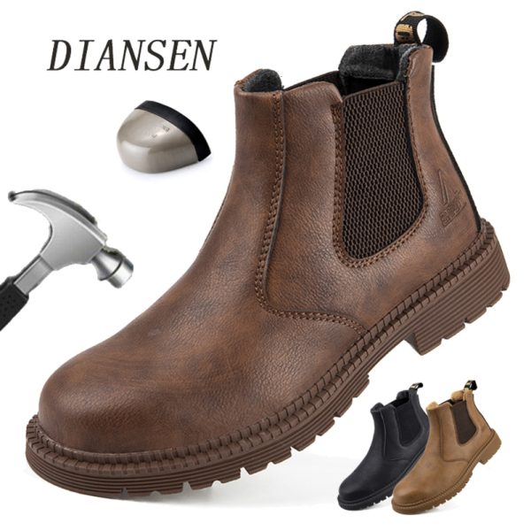 Water Proof Safety Work Shoes For Men Steel Head Leather Boots Male Footwear Indestructible Construction Work Shoes Brown 240819