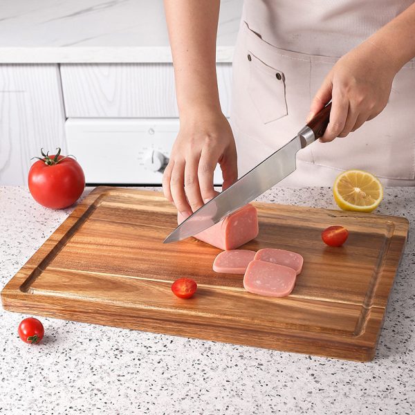 Acacia Wooden Cutting Board For Kitchen Thick Chopping Board With Side Handles Water Grooves Butcher Block Cutting Board 240902