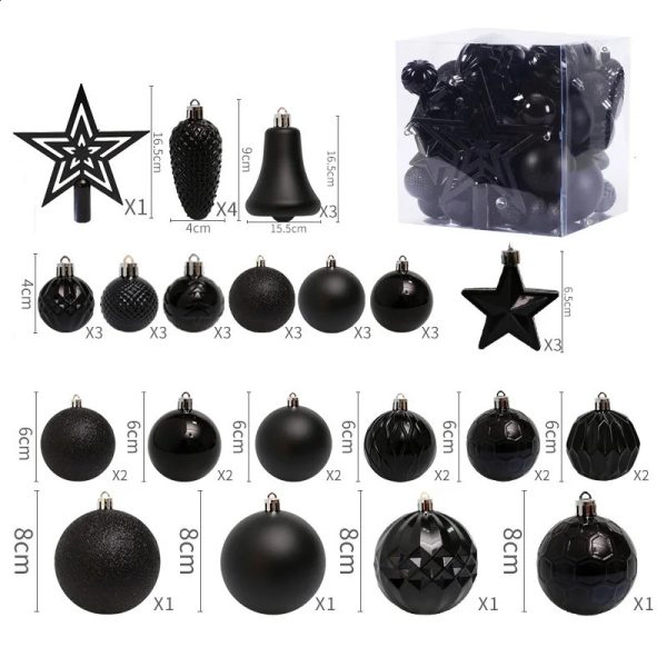 45Pcs Christmas Ball Xmas Tree Ornaments Black Red Gold Bauble Xmas Tree Top Star Decoration For Home Navidad Noel Natal Decor 240902