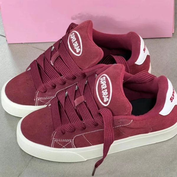 Women's American retro wine red suede street sports and leisure board shoes