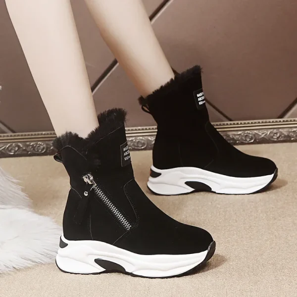 Women's Cotton Boots Winter New Round Toe Plush Warm Side Zipper Low Tube Flat Bottom Casual Student Women's Snow Boots