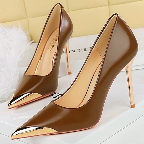 BIGTREE Shoes Retro High Heels Metal Pointed Tip Women Pumps Stiletto 9.5 Cm And 4.5cm Heels Sexy Party Shoes Office Shoes