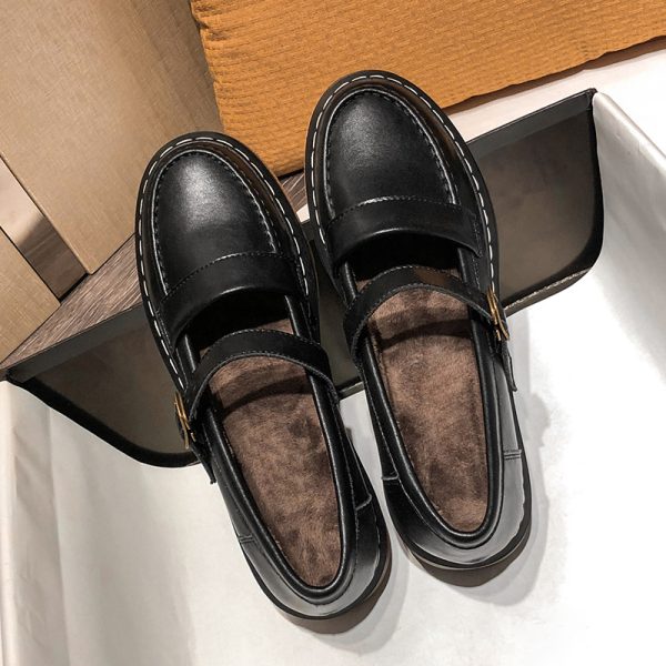 uniform leather flats women buckle belt Mary Janes oxford shoes 41-43 big size creepers women winter plush brogue derby shoes