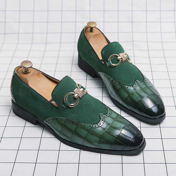 Autumn Green Loafers Men Slip-on Nubuck Leather Luxury Brand Thick Bottom Pointed Toe Fashion Designer Leather Shoes Men Casual