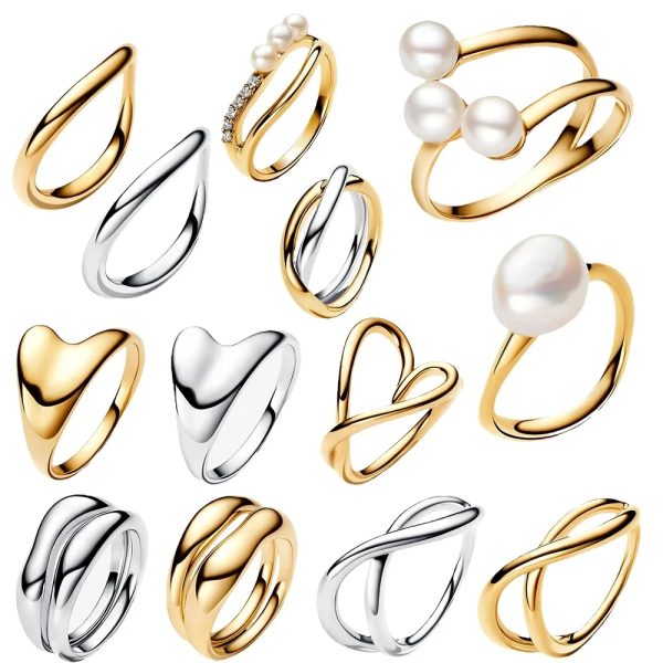 2024 Treated Freshwater Cultured Pearl Organically Shaped Double Band Entwined Ring for Women Charms 925 Gift Free Delivery