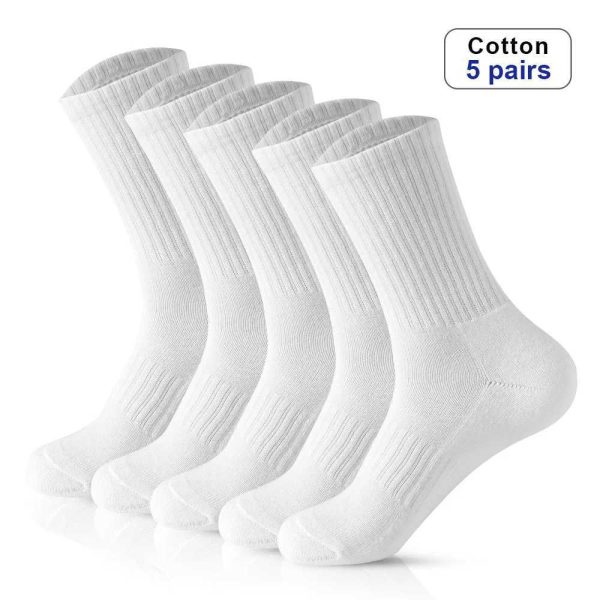 5 pairs of new mens cotton socks new white mens soft breathable sports long socks summer mens cotton socks plus size W240905