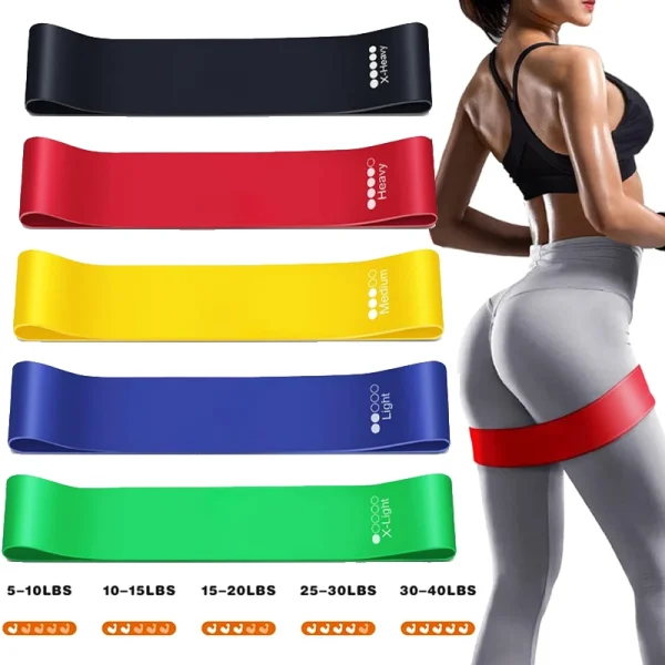 5PCS Yoga Sport Exercise Elastic Fitness Bands Ideal For Home 5 Different Levels Resistance Bands Pilates Crossfit Workout Equipment