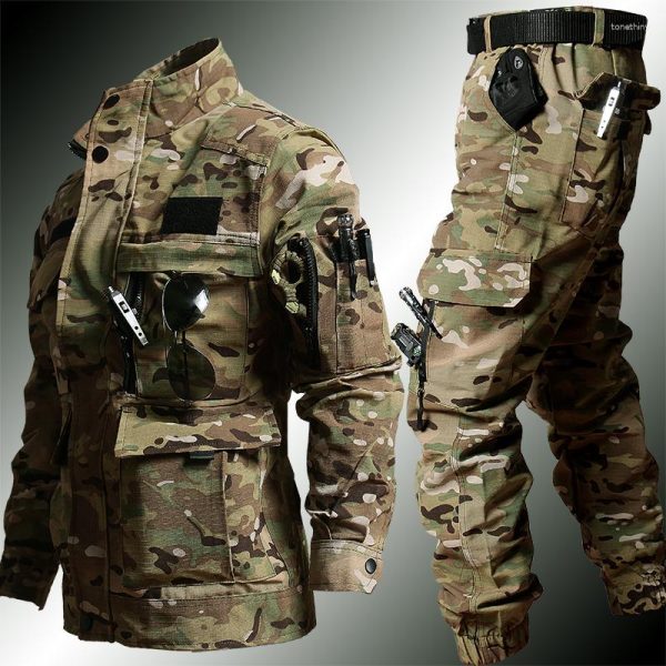 Tracksuits Military Mens Camouflage Suit Men Tactical Uniform Workwear Sets Multi-pocket Jacket Overalls Cargo Jogger 2Pcs Training BDU