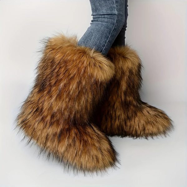 Womens winter fluffy faux fur mid calf snow boots Y2K fashionable warm womens shoes outdoor 240907