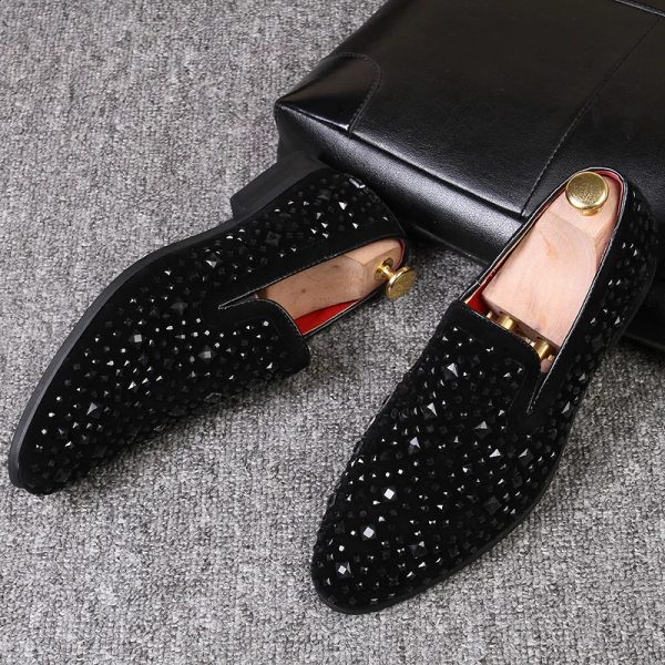 Black Spikes Mens Loafers y Shoes Denim and Metal Shining High Quality Casual 240907