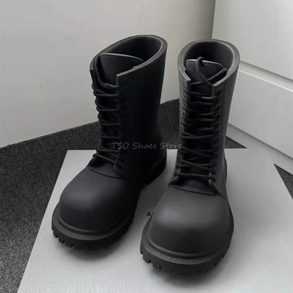 Thick Bottom Black for Men Women Derby Toe Lace Up Short Boots Male Big Size 40-45 240615