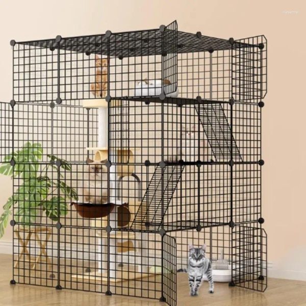 Cat Carriers Multi-layer Wrought Iron Cages Villa Pet Product Super Large Free Space Indoor Home Assembly Cage House Z