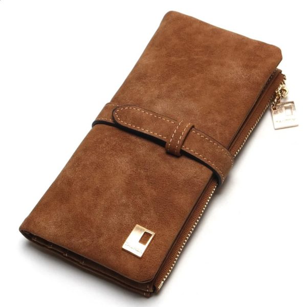 womens wallet brushed Nubuck leather zipper long wallet with two folds and more colors clutch 240907