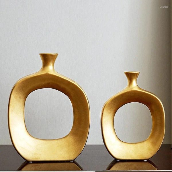 Vases Nordic Golden Ceramic Vase Home Decoration Ornaments Countertop Creative Living Room wer Arrangement Tabletop Decor