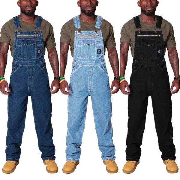 WSU-014 Ready to ship multi-pocket loose Jeans Trousers cotton denim overalls for men