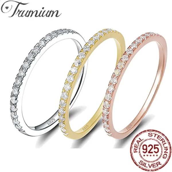 Trumium 2mm 925 sterling silver ring with zircon inlay for women semi eternal stackable ring exquisite jewelry for wedding anniversaries 240909