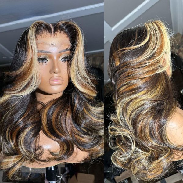 1B/27/30 Highlights Body Wave Lace Front Wig Brown Blonde Brazilian Glueless Simulation Human Hair Wigs 180% HD Lace Frontal Wigs For Women