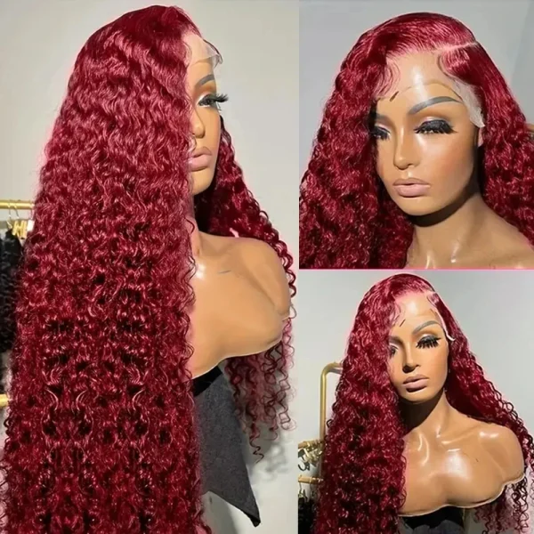 99j Burgundy Red Lace Front Human Hair Wig Deep Wave Frontal Wig 30 Inch Pre Plucked Synthetic Lace Front Wigs 250 Density