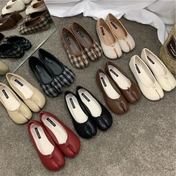 Bailamos Women Flats Tabi Ninja Shoes Woman Microfiber Leather Comfy Split Toe Slippers Soft Bottom Loafers Solid Brief 240612