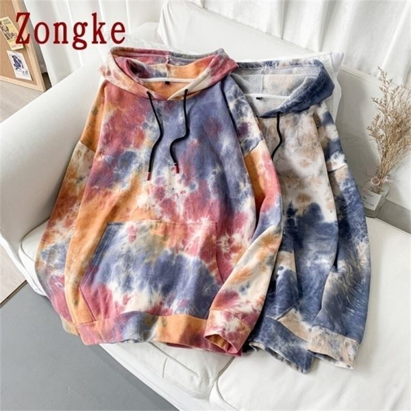 Zongke Autumn Tie Dye Casual Harajuku Hoodie Men Clothing Harajuku Hip Hop Sweatshirt Japanese Streetwear M3XL 201020