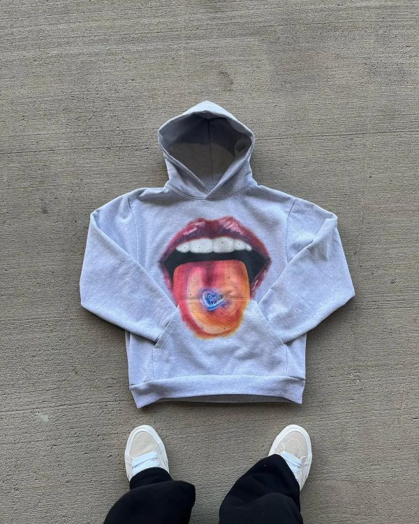 American Retro Tongue Printing Hooded Pure Cotton Sweatshirt Mens and Womens Loose Top streetwear haikyuu Y2K clothing promo 240910