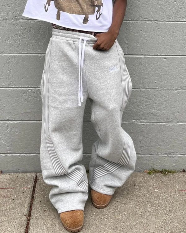 American Retro Striped Knitted Pants Men Y2k Street Harajuku Trendy Oversized Trousers Loose Casual Wide Leg Pant 240911