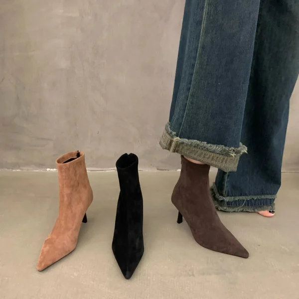 Winter womens boots mid-heel suede ankle boots Womens shoes with velvet pointed ankle boots fashion boot high heel shoes 240629