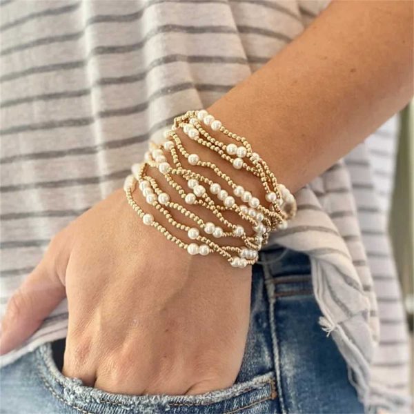 Vlen Stackable Shell Pearls Bracelet for Women 18 K Golden Fill Ball Beads Bracelets Stylish Summer Beach JewelryX240912